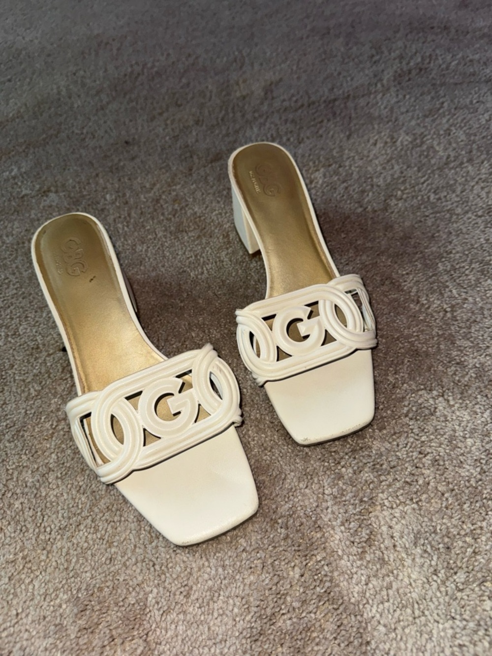 White Women's Open-Toe Block Heel Slide